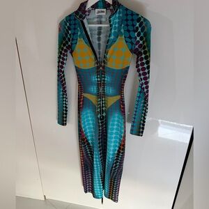 Jean Paul Gaultier Teal and Yellow Patterned Dress